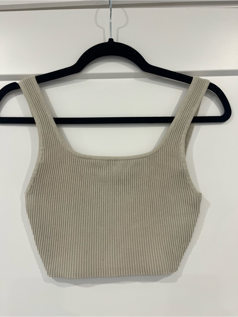 Babaton Ribbed Square-Neck Tank in Light Beige
